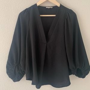 Altar'd State | Black Deep V Neck Balloon Sleeve Blouse Size Small